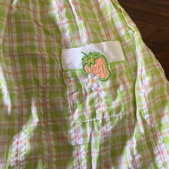 NEW Vintage Seersucker Orange Green Strawberry Plaid Collared Dress Cottagecore - Picture 2 of 6